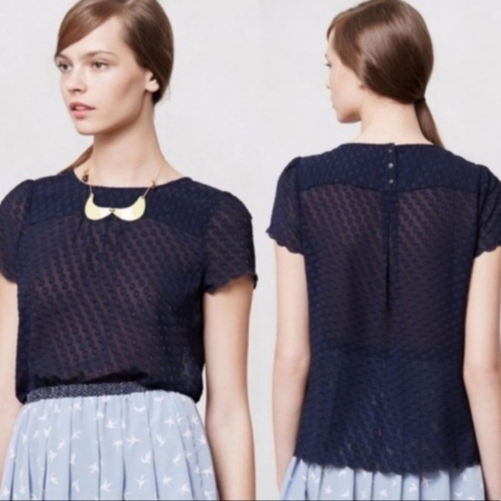 Anthropo Maeve Sheer Navy Blue Top